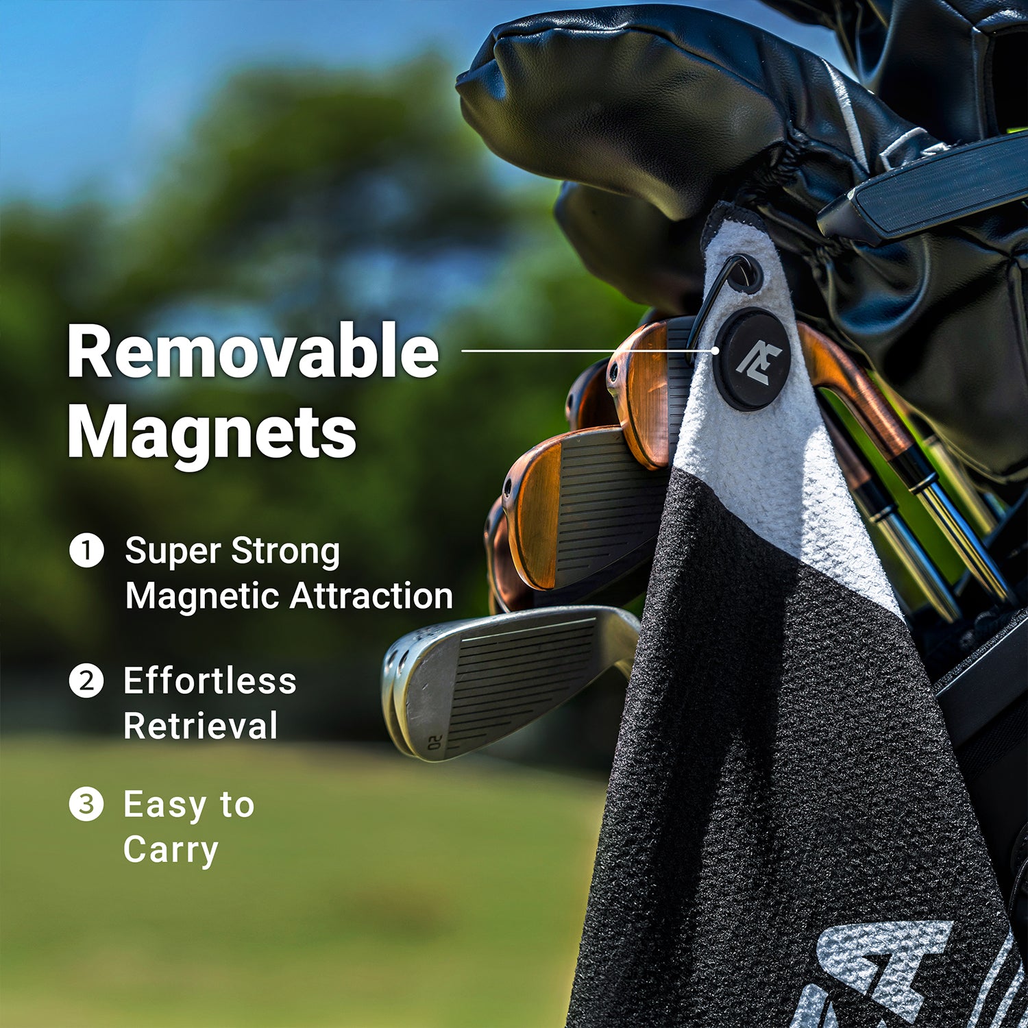 ASK ECHO Waffle Weave Microfiber With Magnetic Golf Cotton Towel / Black