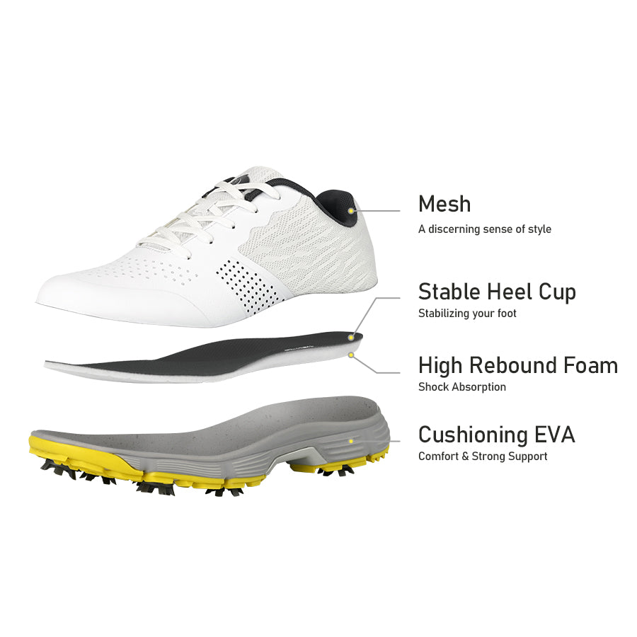 Ask Echo G615 Men's Professional Spikes Golf Shoes / White