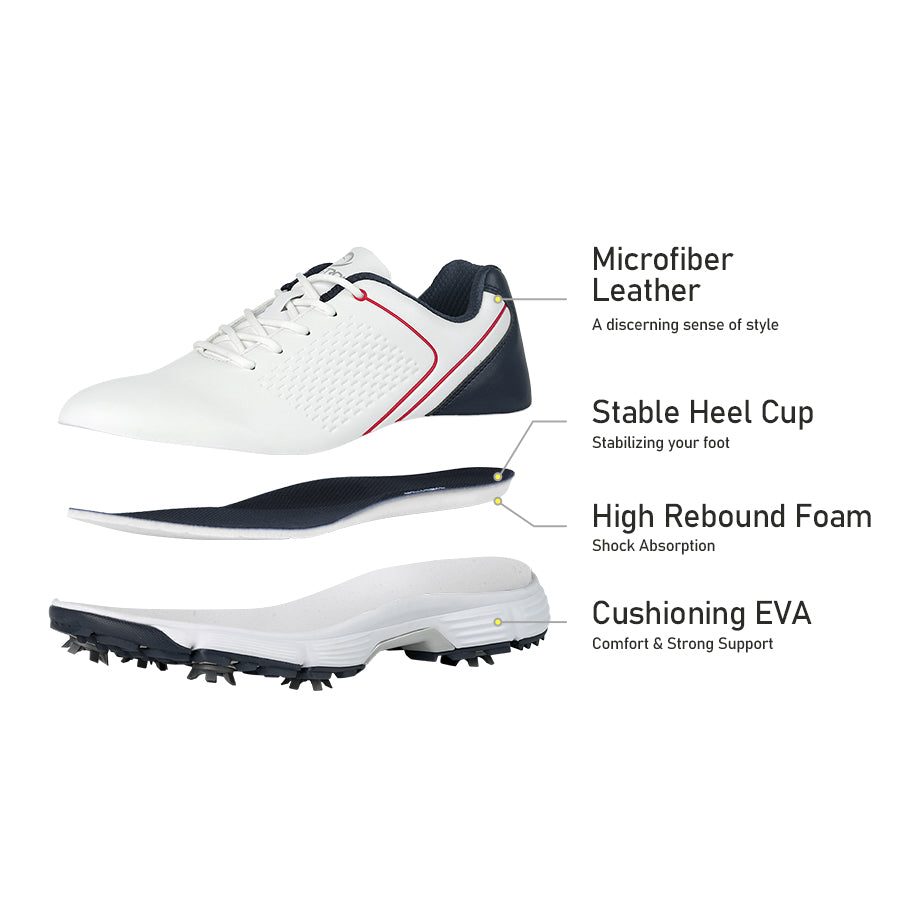 Ask Echo G617 Men's Professional Spikes Golf Shoes / White-Blue