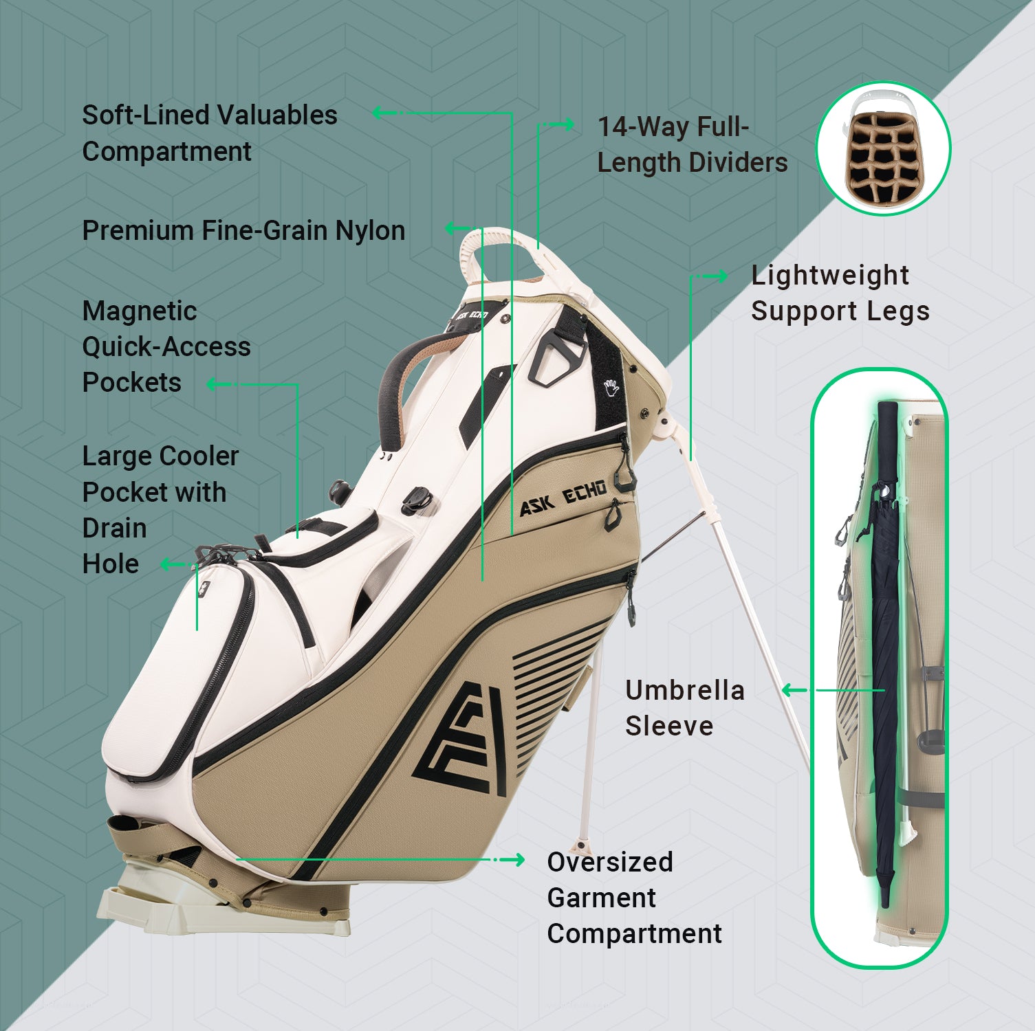 Ask Echo ST-14 Way Full Length Dividers Hybrid Stand Bag / Toasted Almond