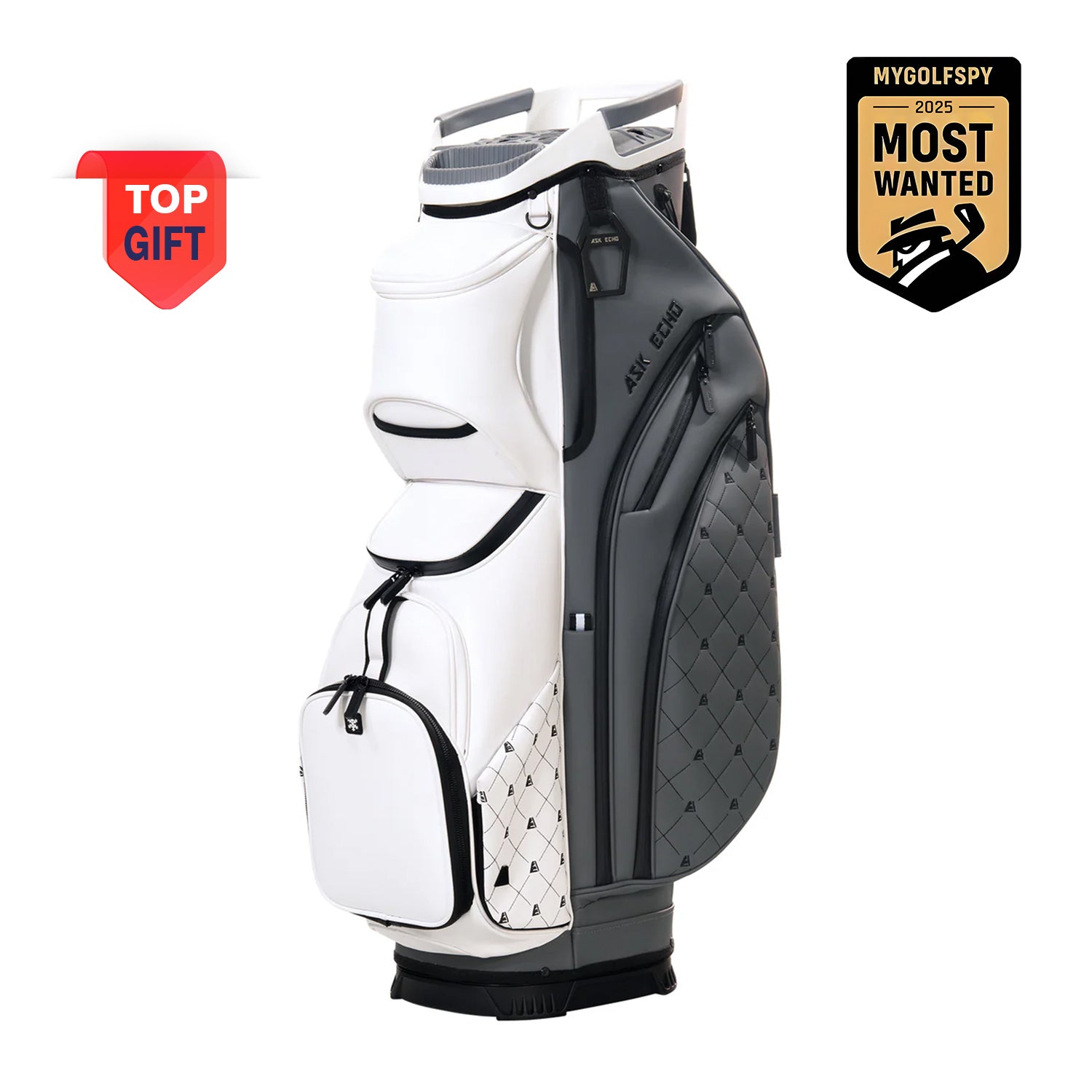 Ask Echo 2025 SLC-130LE Luxury 15 Way Full Length Dividers Golf Quiet Synthetic Leather Cart Bag / GreyWhite