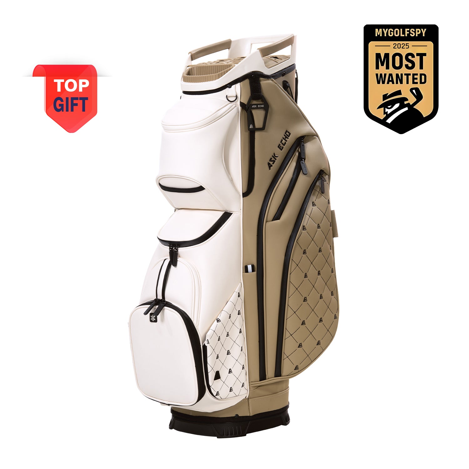 Ask Echo SLC-130LE Luxury 15 Way Full Length Dividers Golf Quiet Synthetic Leather Cart Bag / GreyWhite