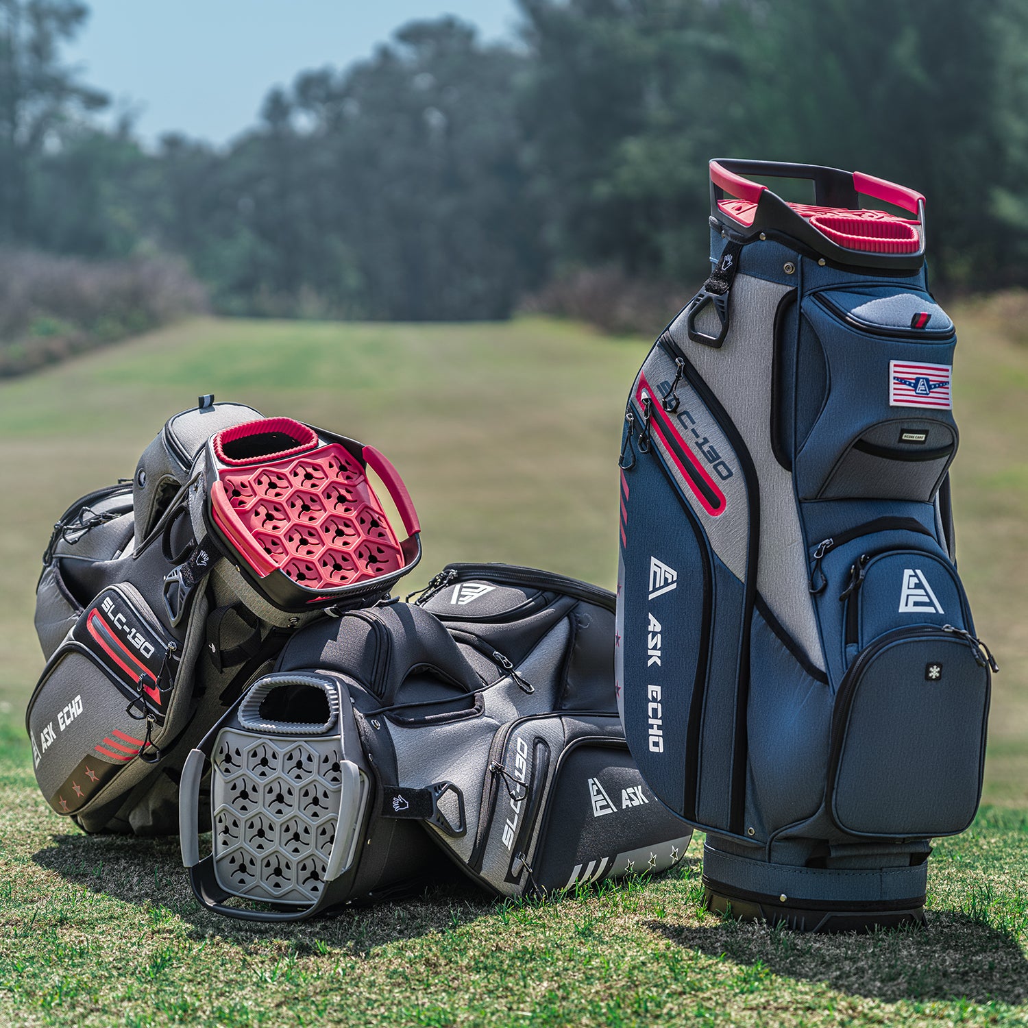 Ask Echo SLC-130 15 Dividers Grip Locking Bottom Golf Quiet Cart Bag / Black