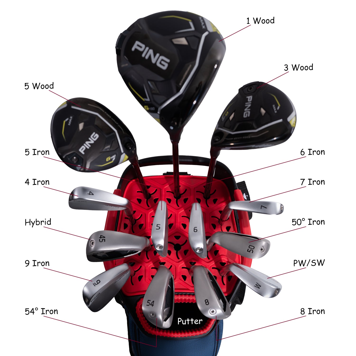 Ask Echo SLC-130 15 Dividers Grip Locking Bottom Golf Quiet Cart Bag / Navy