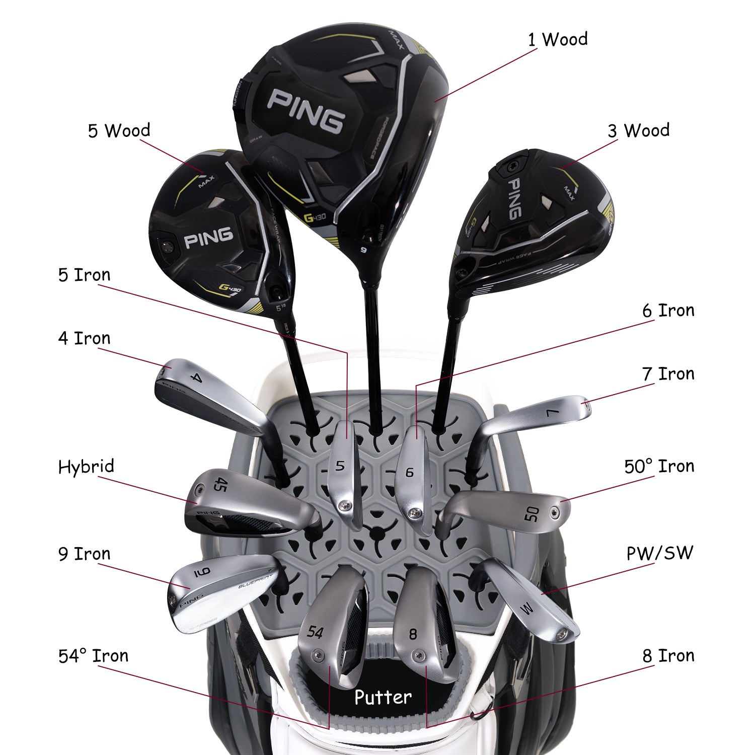 Ask Echo SLC-130LE Luxury 15 Way Full Length Dividers Golf Quiet Synthetic Leather Cart Bag / GreyWhite
