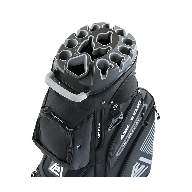 ASK ECHO T-LOCK Cart Bag in Black top view with 14-way full-length organizer divider system