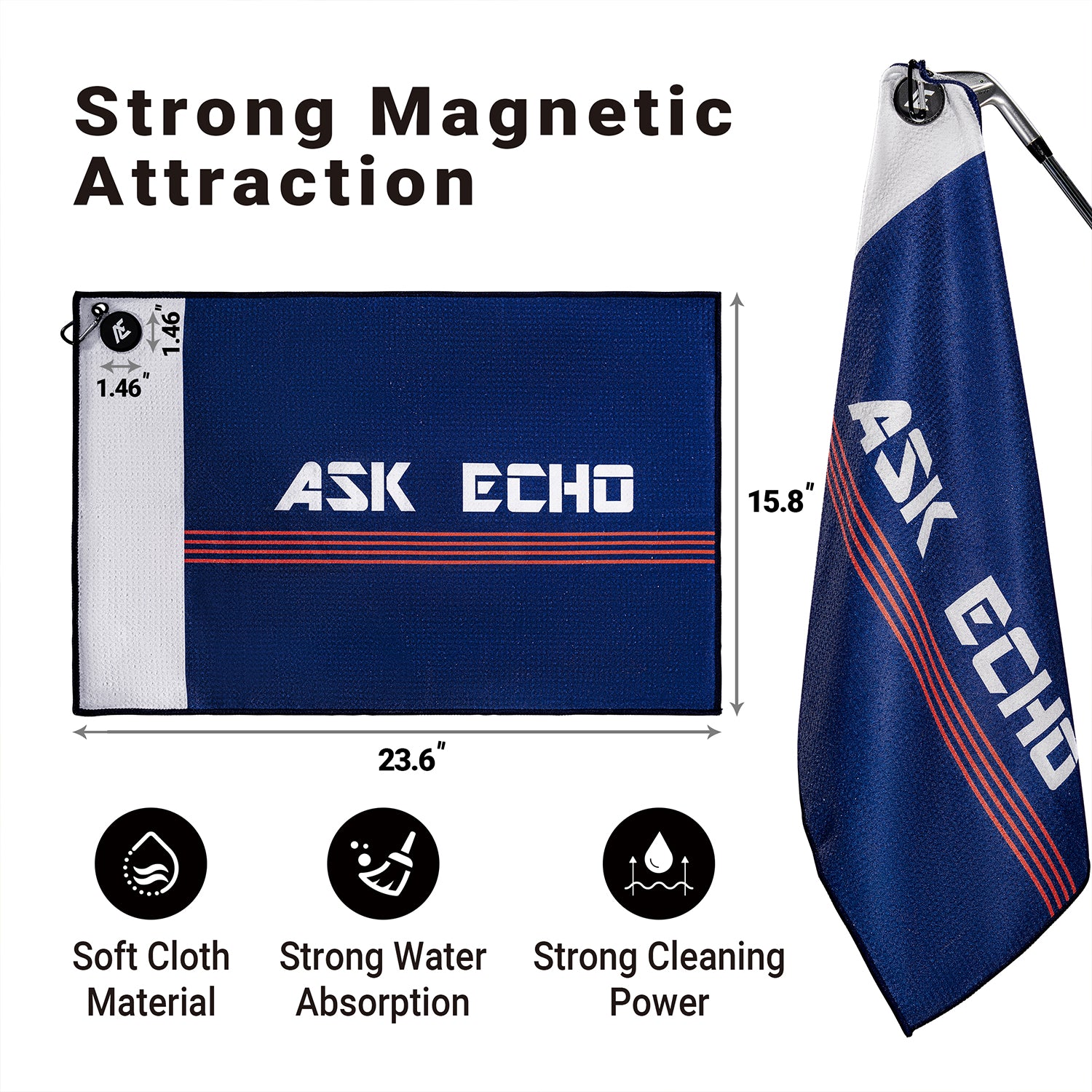 ASK ECHO Waffle Weave Microfiber With Magnetic Golf Cotton Towel / Navy