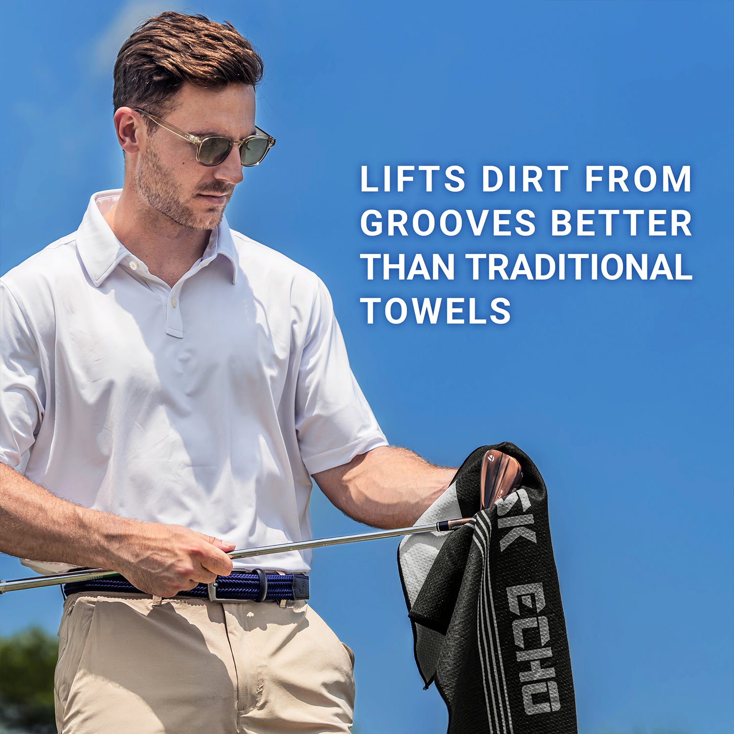 ASK ECHO Waffle Weave Microfiber With Magnetic Golf Cotton Towel / Black