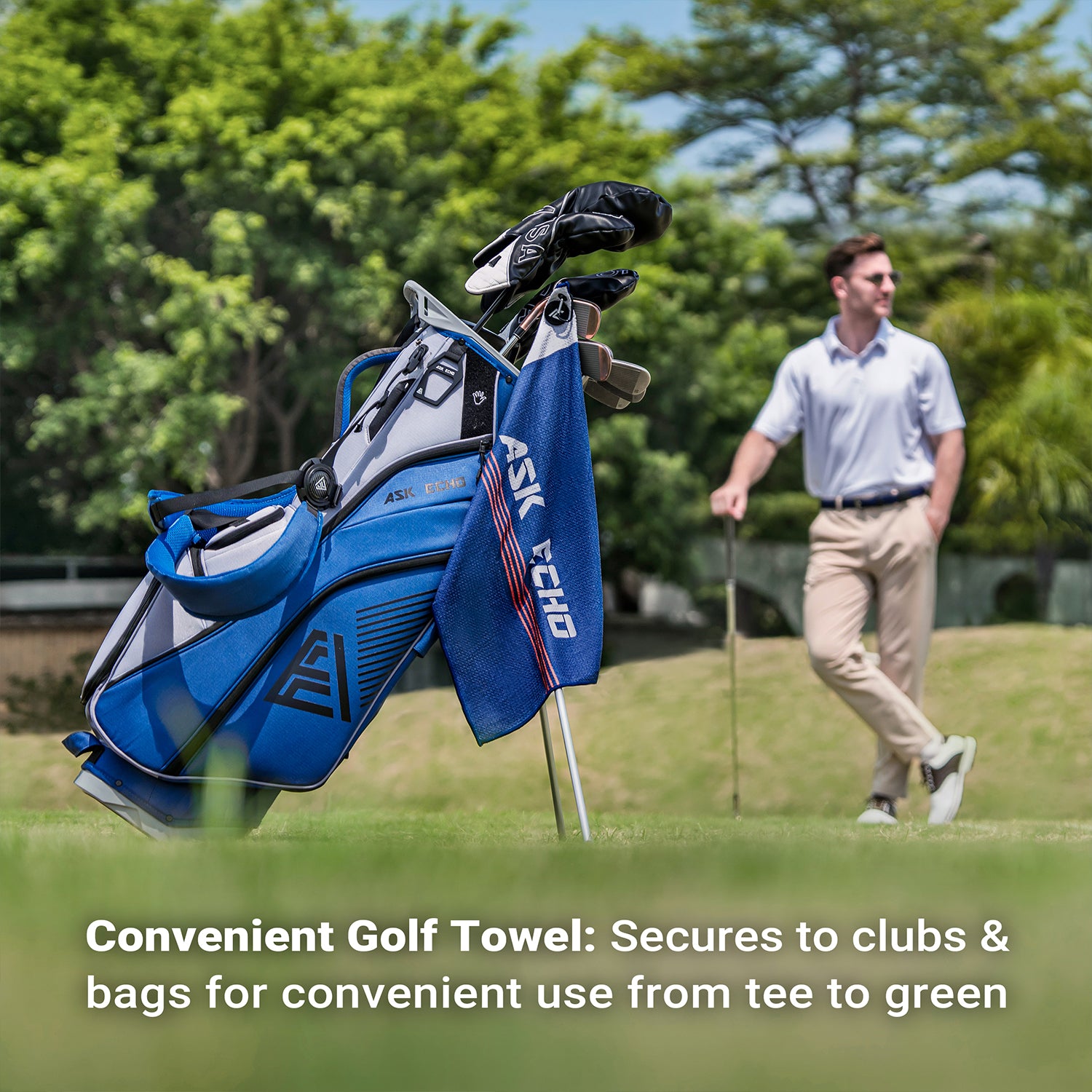 ASK ECHO Waffle Weave Microfiber With Magnetic Golf Cotton Towel / Navy