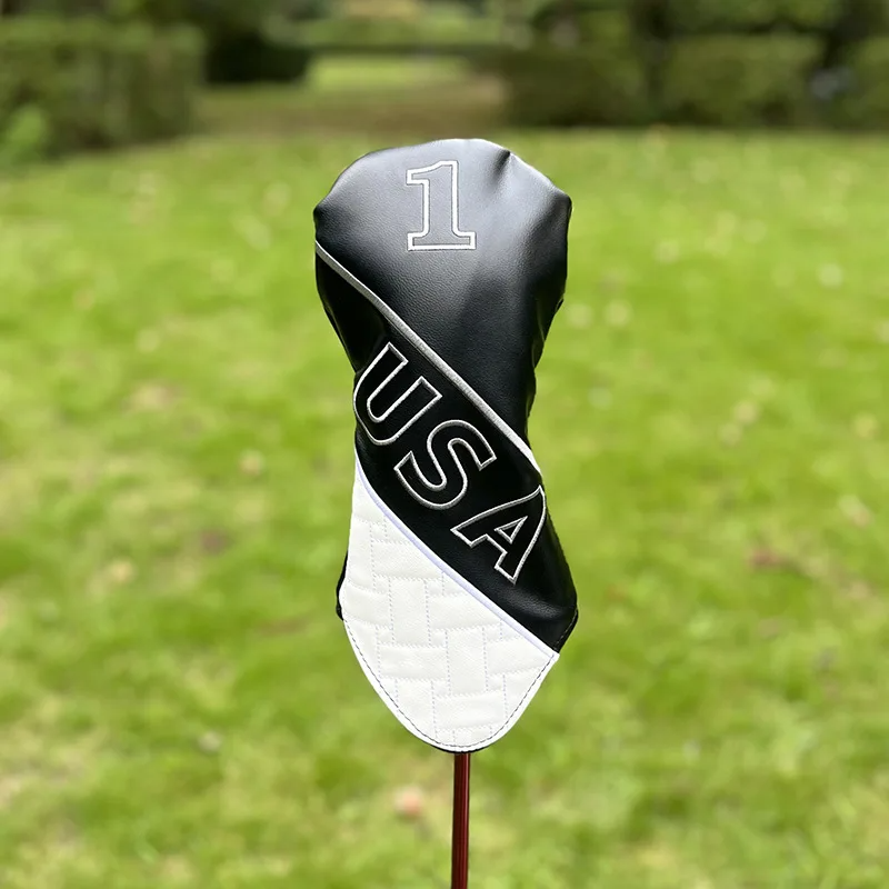 USA Design PU Leather Golf Head Covers Driver Fairway #3 #5 Hybrid Black