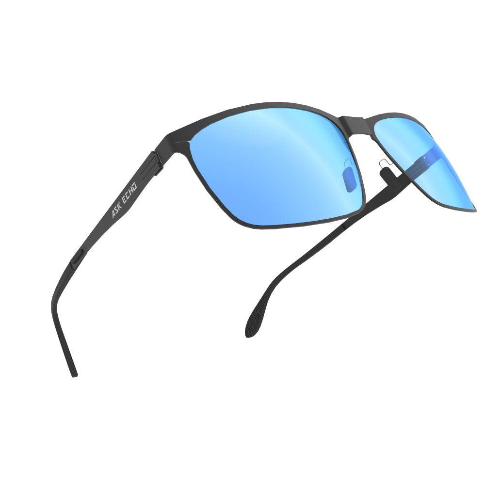 Ask Echo Golf Black Metal Frame Sunglasses / Revo Blue