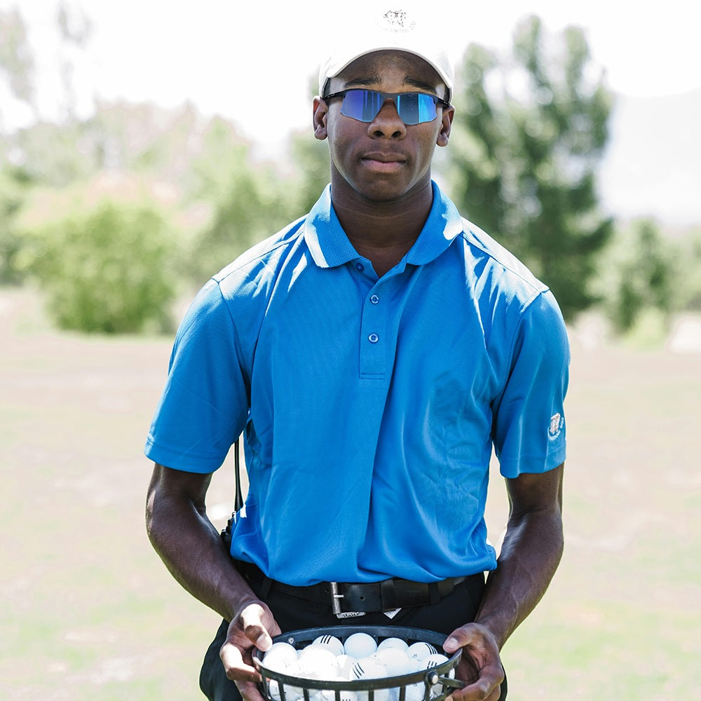 Ask Echo Golf Black Half Frame Sunglasses / Revo Blue