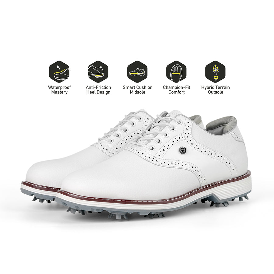 Ask Echo G1 Men's Professional Spikes Golf Shoes  / White
