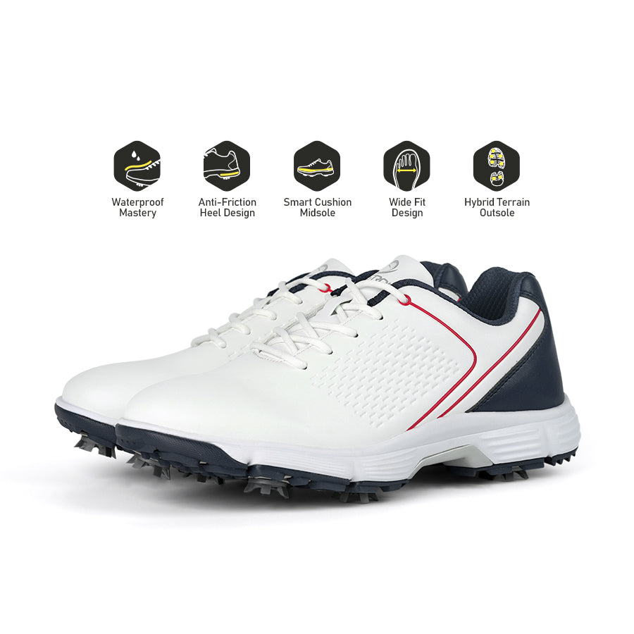 Ask Echo  G617 Men's Professional Spikes Golf Shoes / White-Blue