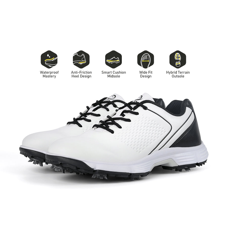 Ask Echo  G617 Men's Professional Spikes Golf Shoes / White-Black