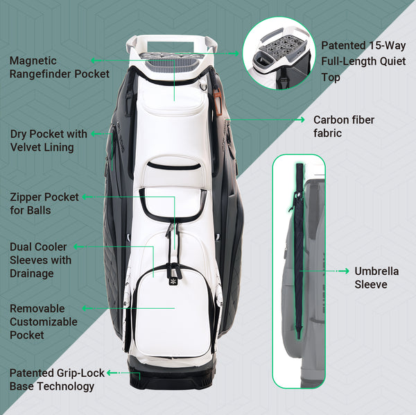 Ask Echo SLC-130LE Luxury 15 Way Full Length Dividers Golf Quiet Synthetic Leather Cart Bag / GreyWhite