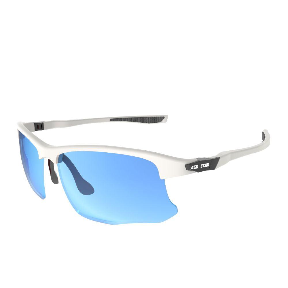 Ask Echo Golf White Half Frame Sunglasses / Revo Blue