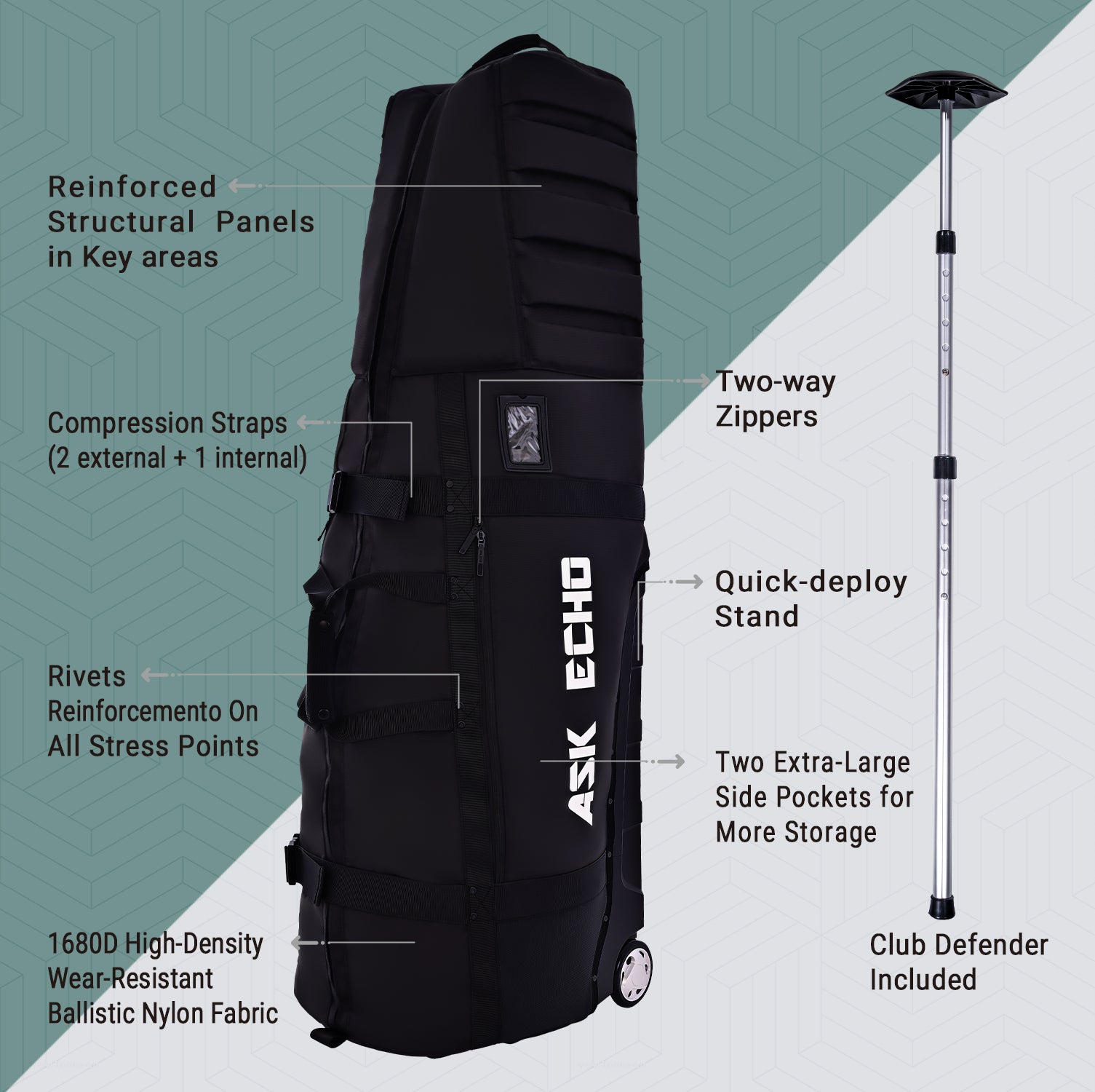 Ask Echo 2026 Locklink StableRoller Golf Travel Bag / Black