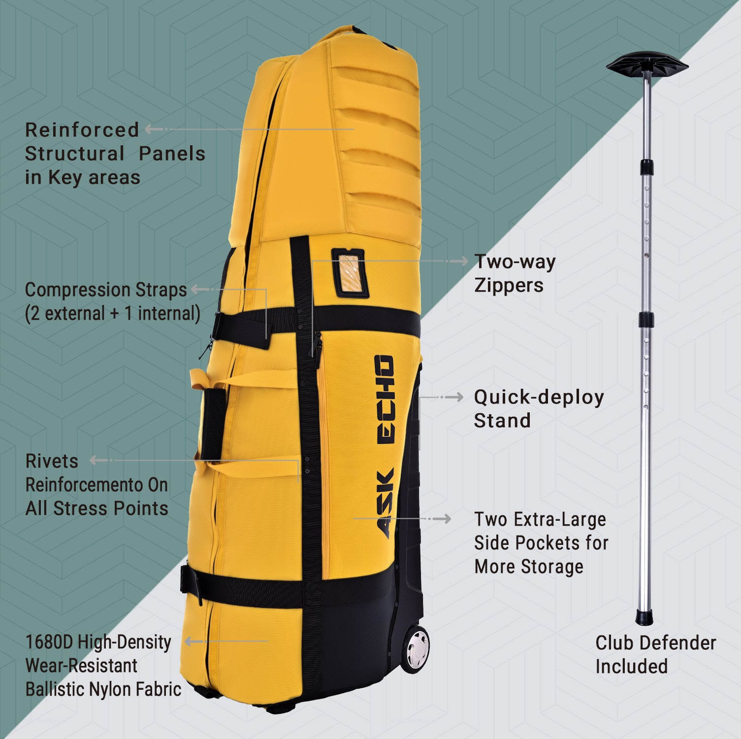 Ask Echo 2026 Locklink StableRoller Golf Travel Bag / Yellow