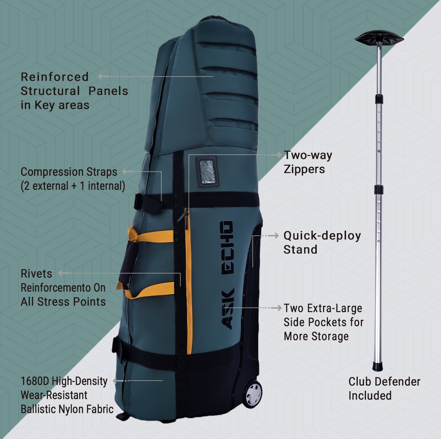 Ask Echo 2026 Locklink StableRoller Golf Travel Bag / Green