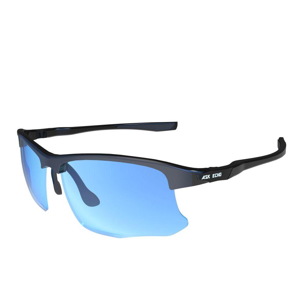 Ask Echo Golf Black Half Frame Sunglasses / Revo Blue