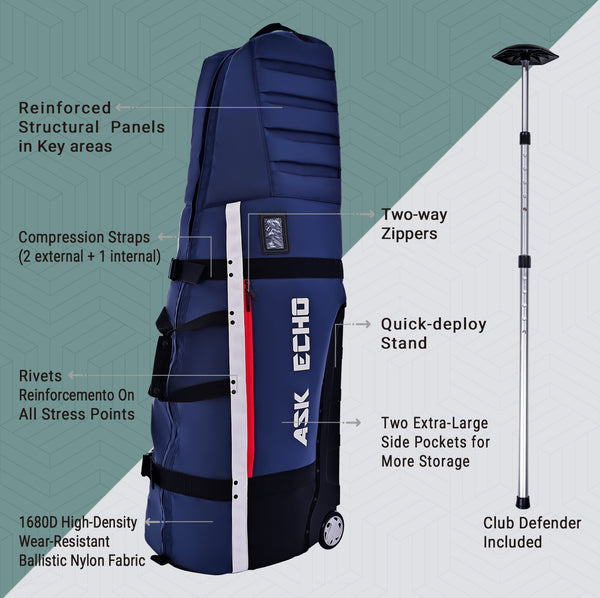 Ask Echo 2026 Locklink StableRoller Golf Travel Bag / Navy