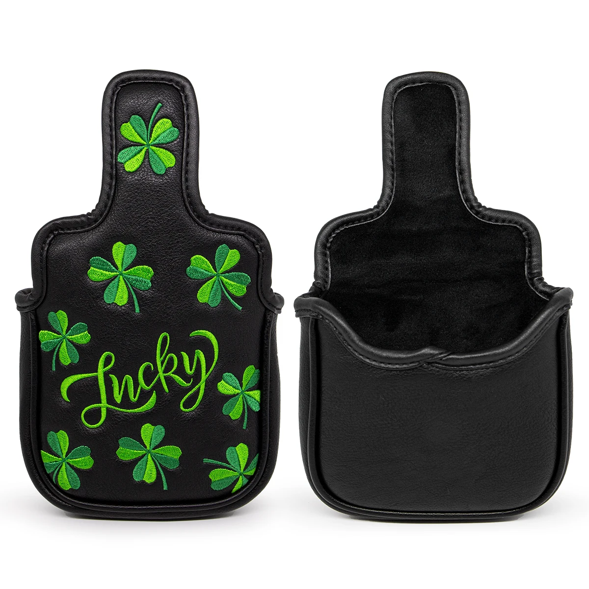 Lucky Clover Embroidery Golf Club Head Cover PU Leather Waterproof