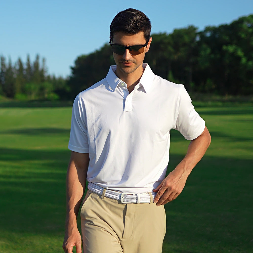 Ask Echo X Goating Player Ask Echo Men's Natural Flex Golf Belt: 10K Swing-Proof, No Holes Needed / White
