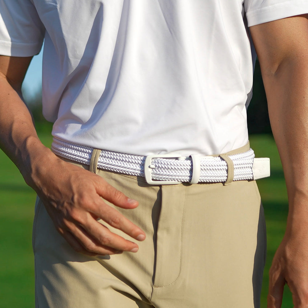 Ask Echo X Goating Player Ask Echo Men's Natural Flex Golf Belt: 10K Swing-Proof, No Holes Needed / White