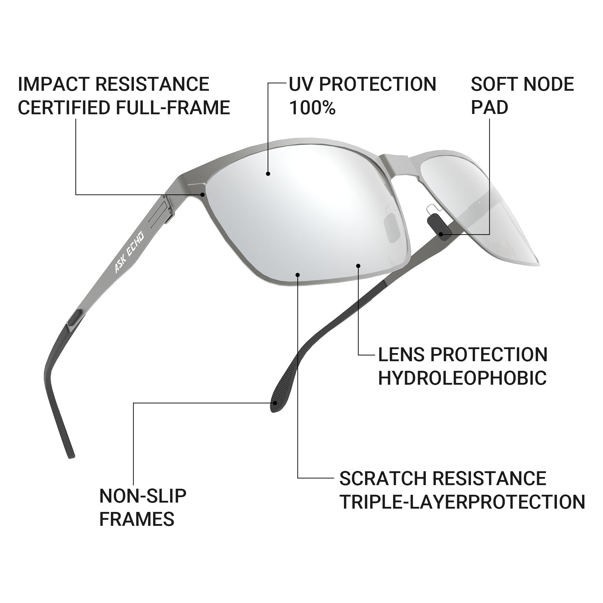 Ask Echo Golf Gunmetal Frame Sunglasses / Silver