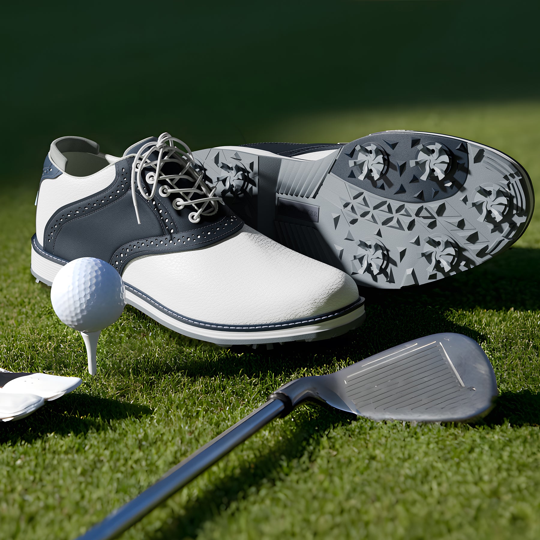 Ask Echo G1 Men's Professional Spikes Golf Shoes / White