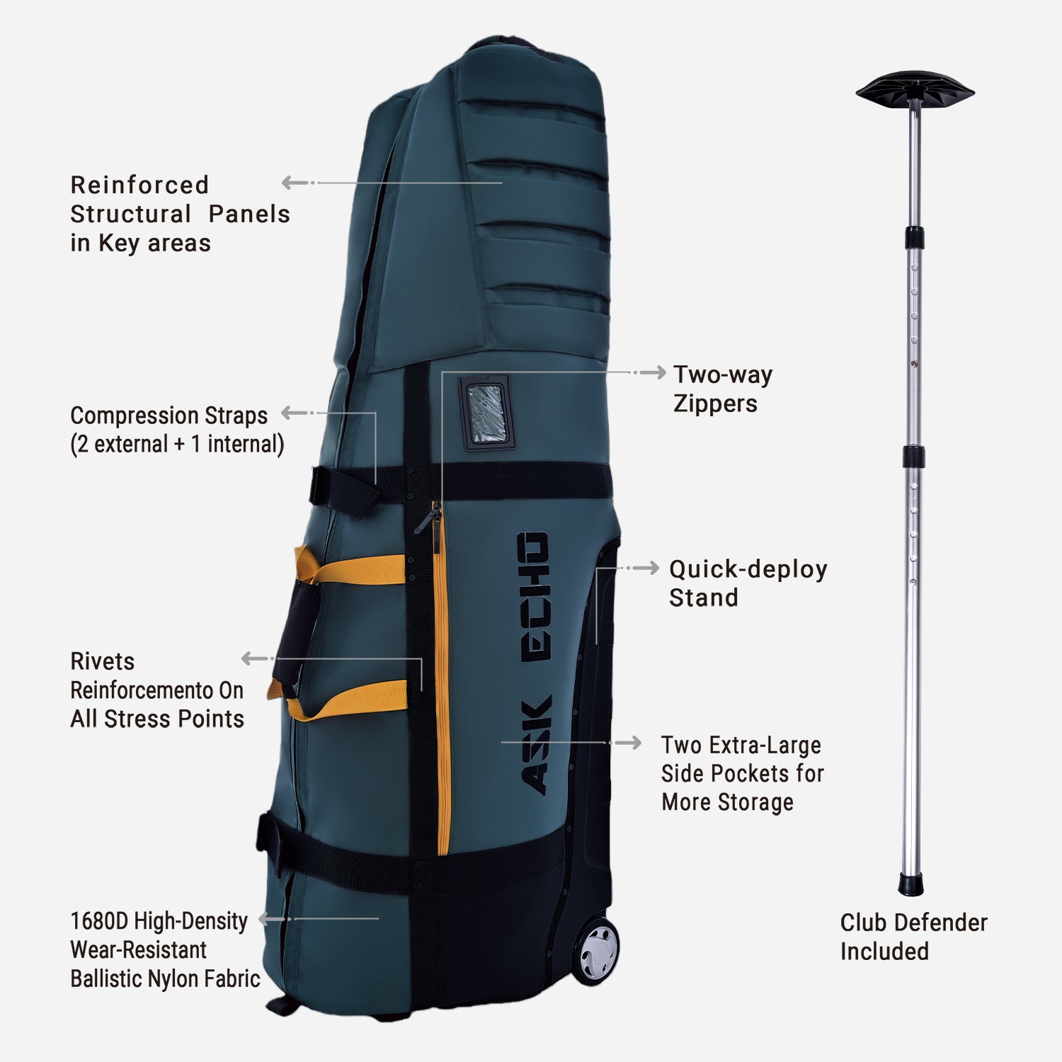 Ask Echo 2026 Locklink StableRoller Golf Travel Bag / Green