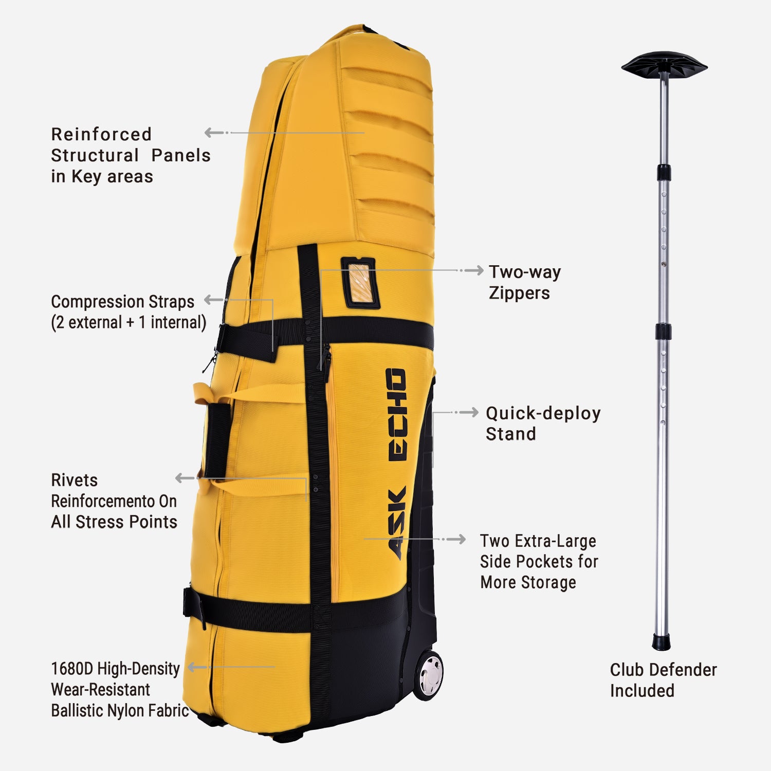 Ask Echo 2026 Locklink StableRoller Golf Travel Bag / Yellow