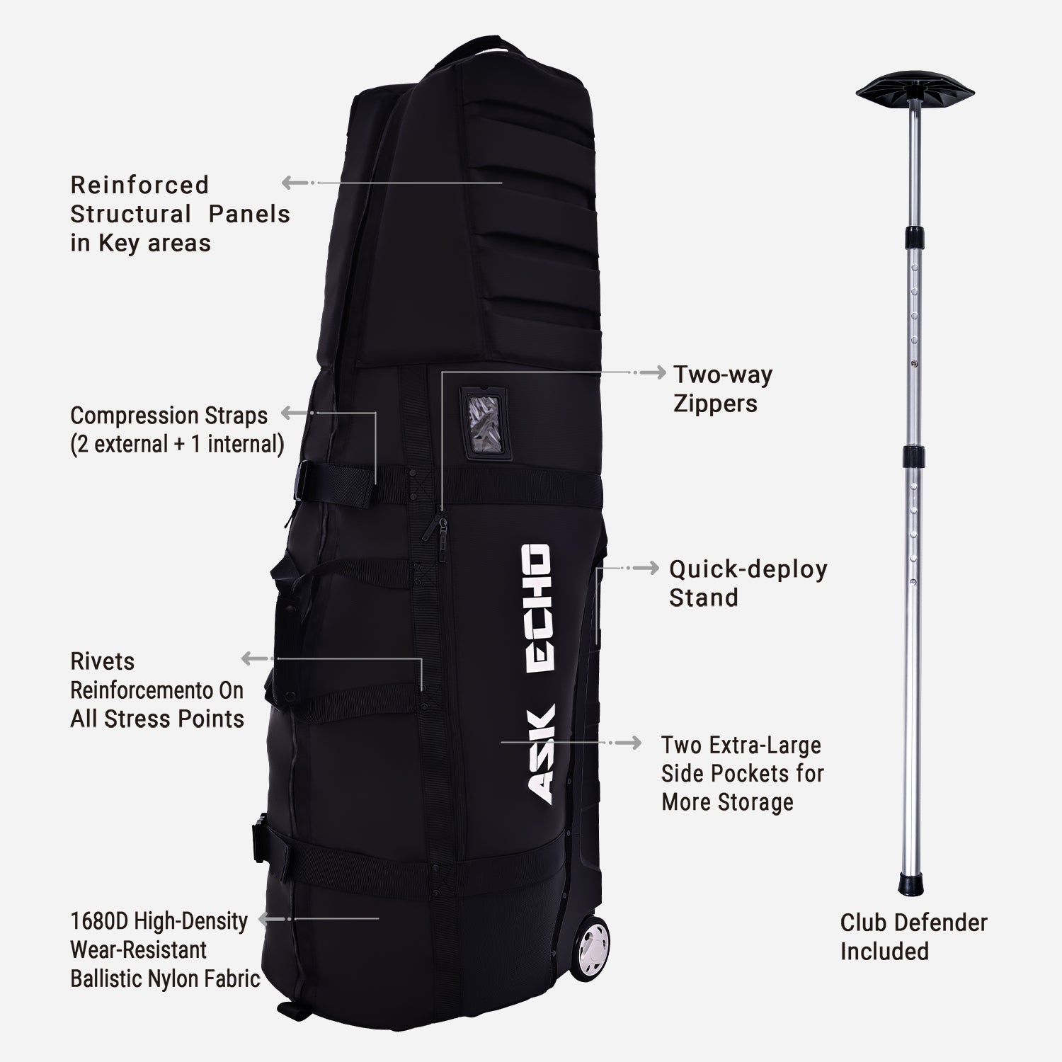 Ask Echo 2026 Locklink StableRoller Golf Travel Bag / Black