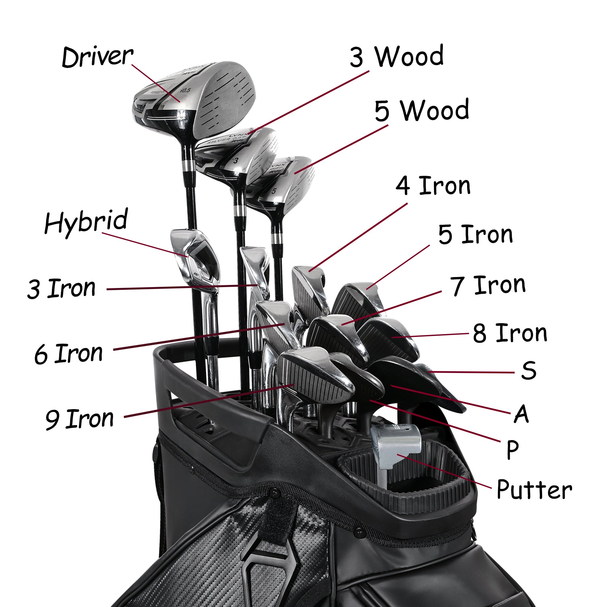 Ask Echo 2024 SLC-130LE Luxury 15 Way Full Length Dividers Golf Soundless Synthetic Leather Cart Bag