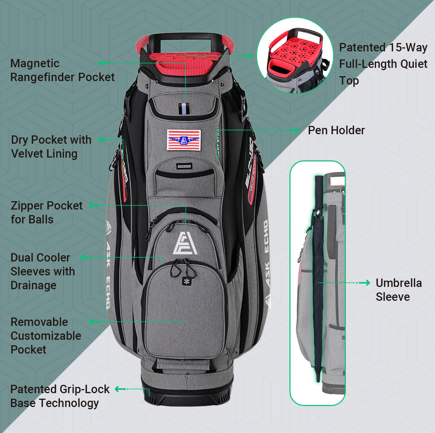 ASK ECHO SLC-130 | #1 Soundless 15-Way Golf Cart Bag