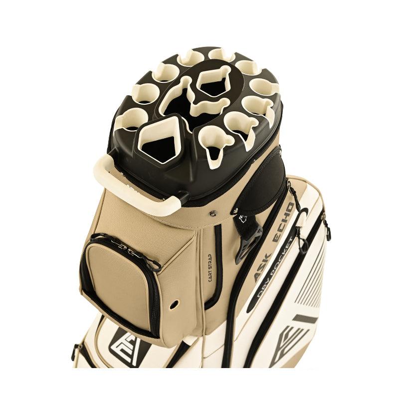 ASK ECHO T-LOCK Cart Bag in Toasted Almond top view with 14-way full-length organizer divider system
