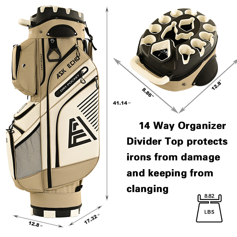 Ask Echo 2024 T-LOCK 14 Way Organizer Dividers Golf Soundless Cart Bag / Toasted Almond