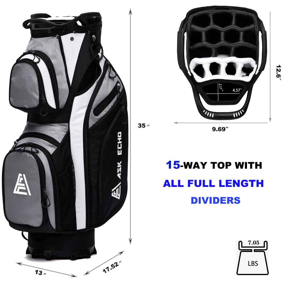 Ask Echo WINNER 2.0 15 Way Full Length Dividers Golf Organizer Cart Bag / Black