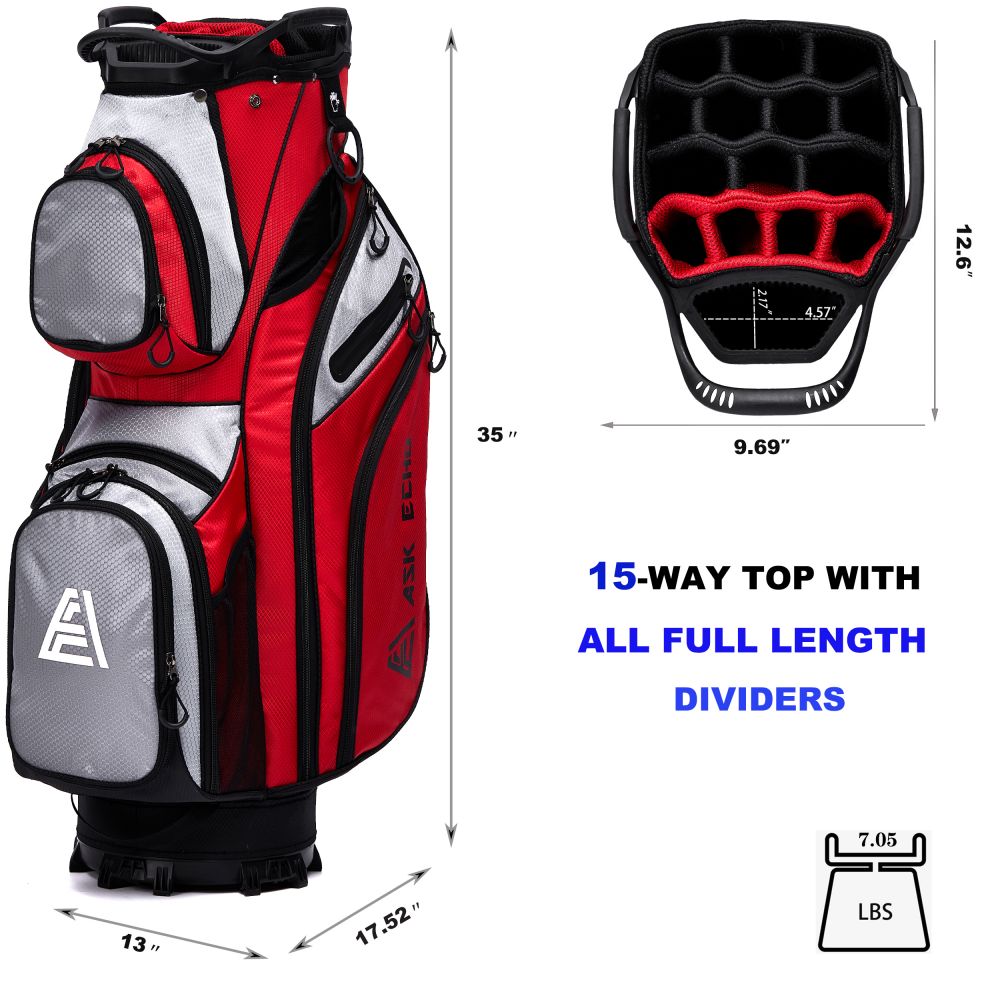 Ask Echo WINNER 2.0 15 Way Full Length Dividers Golf Organizer Cart Bag / Red