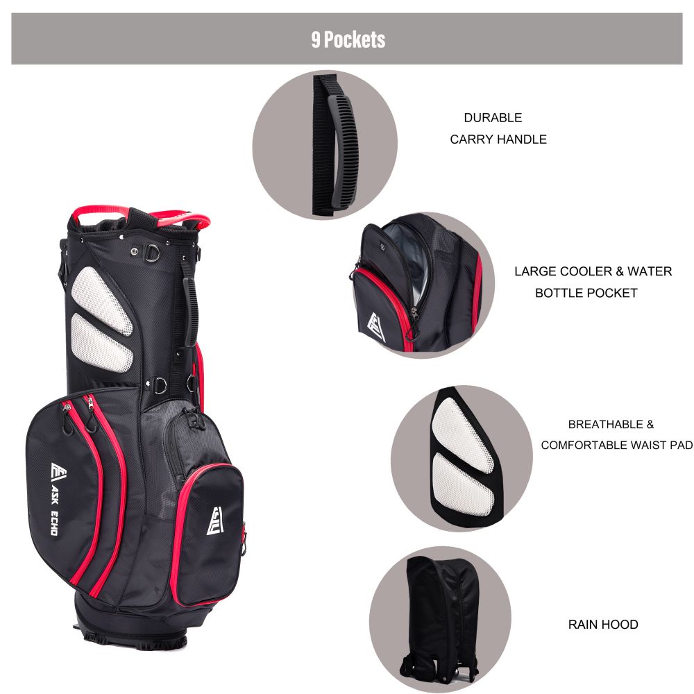 Ask Echo BLAZER 2.0 14 Way Full Length Dividers Golf Organizer Stand Bag / Black